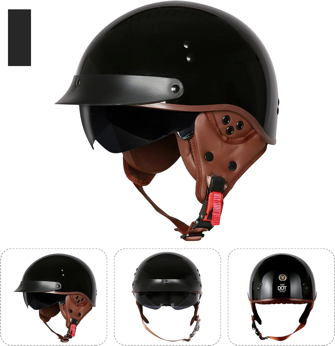 BOSERMEM Motorradhelm Mit Schutzbrille DOT/ECE-Zugelassen, Jethelm Roller-Helm Scooter-Helm Moped Mo