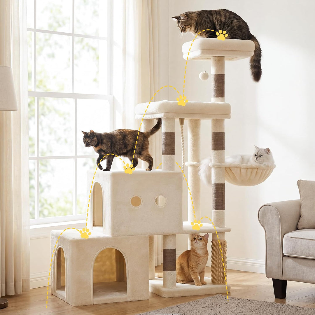 Hey-brother Kratzbaum, 130 cm Kratzbaum für Kätzchen und kleinere Katzen mit 2 geräumigen Höhle, 2 P