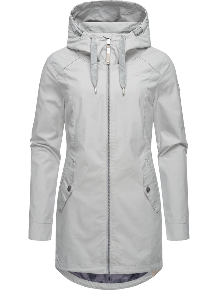 Ragwear Damen Übergangsjacke leichte Jacke lang mit Kapuze Mondda XS-XXL XS Light Grey, XS Light Gre