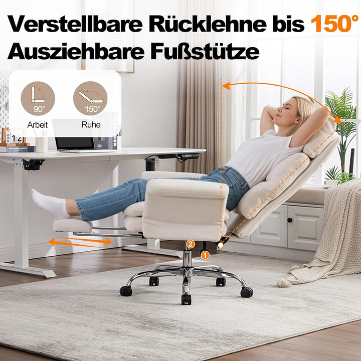 UEV Bürostuhl Ergonomisch mit Fussstütze bis 226kg,klappbare Armlehnen/Dicker Sitzpolsterung/Verstel