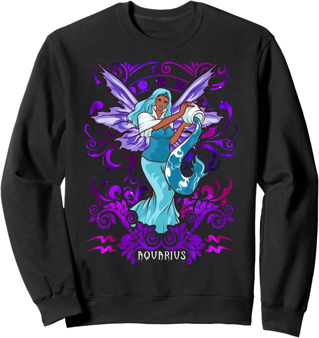 Aquarius Fairy Zodiac Birthday Anime Fairies Black Queen Sweatshirt