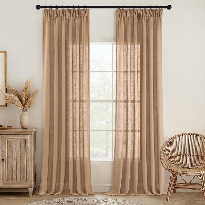 MIULEE Gardinen Vorhänge schlaufenschal Voile Vorhang Modern Leinenoptik Halbtransparent für Wohnzim