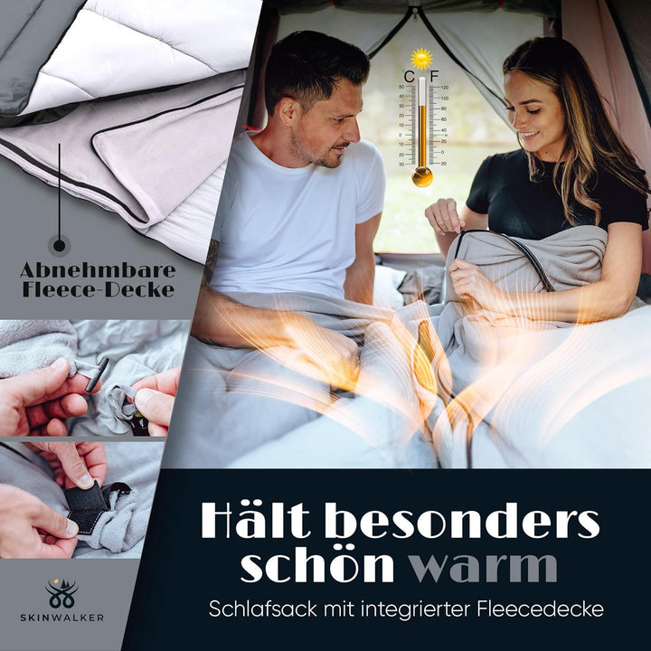 SkinWalker Schlafsack 4 Jahreszeiten Sommer & Winter -15 °C - 20 °C Wasserfest [abnehmbare Polarflee