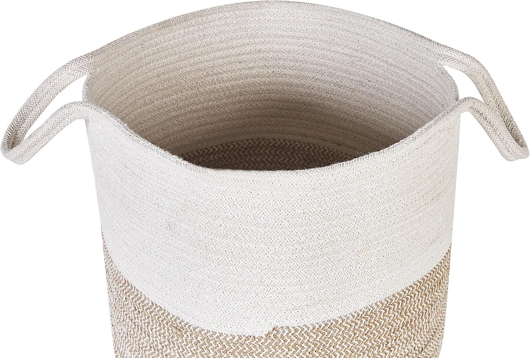 Set aus 2 beige und weissen gewebten Baumwollkörben Pazha