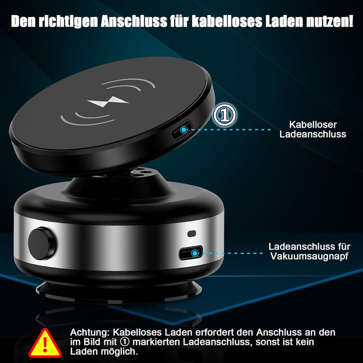 15W Wireless Charger Handyhalterung Auto – Magnetisch mit Elektrischem Vakuum-Saugfuss, 360° Kugelge