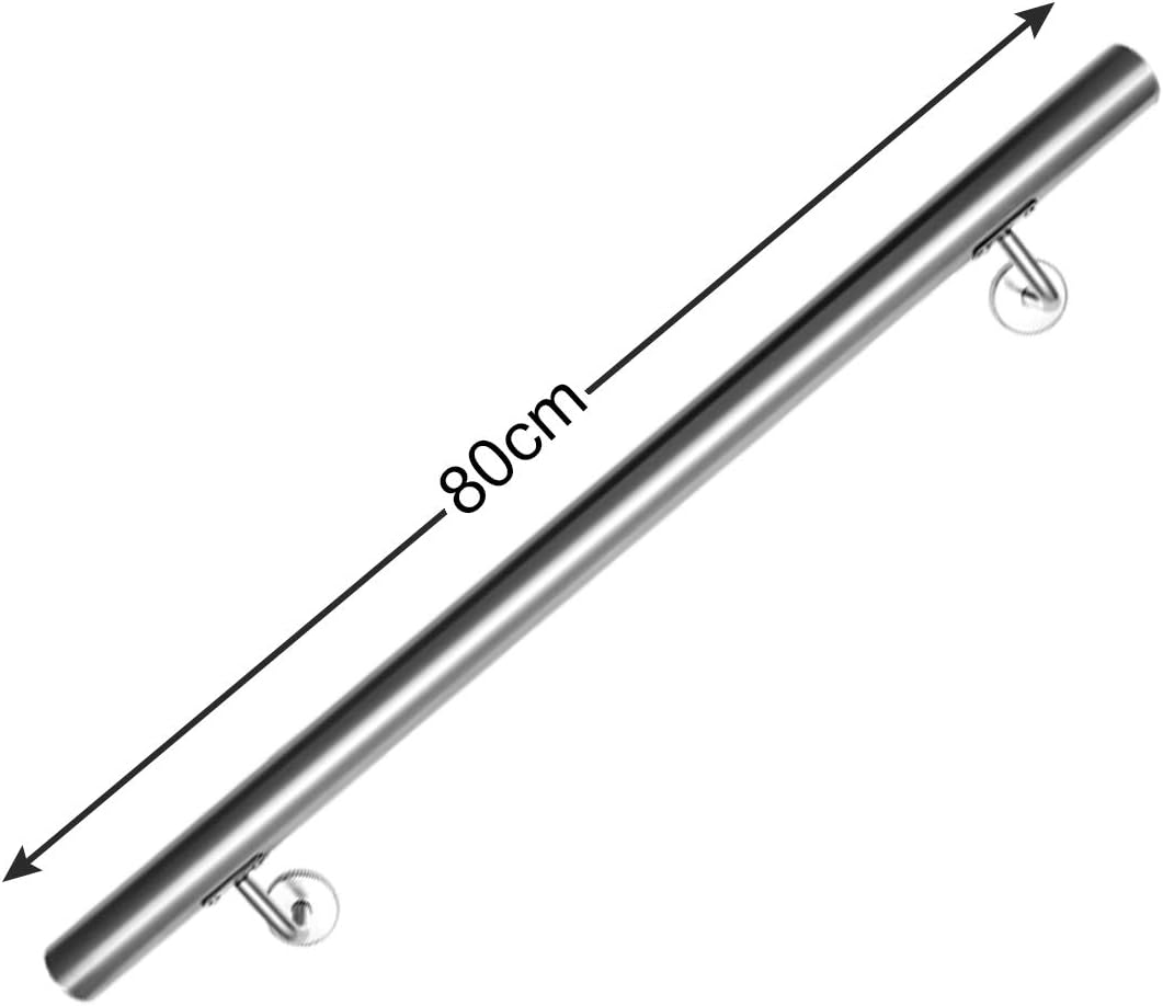 Sonnewelt Edelstahl Handlauf 42mm geschliffen Wandhandlauf mit leicht gewölbter Endkappe 80 cm 80cm,