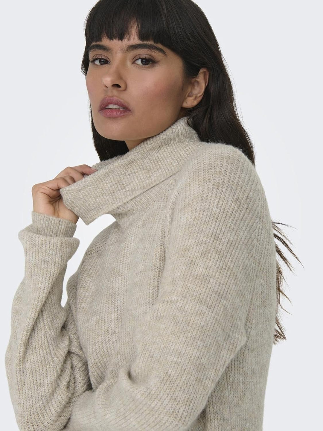 ONLY Female Strickpullover Hoch geschlossen Pullover M Pumice Stone, M Pumice Stone