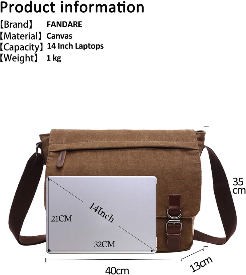 FANDARE Retro Umhängetasche Segeltuch Schultertasche Herren Damen Lehrertasche Briefträgertasche für