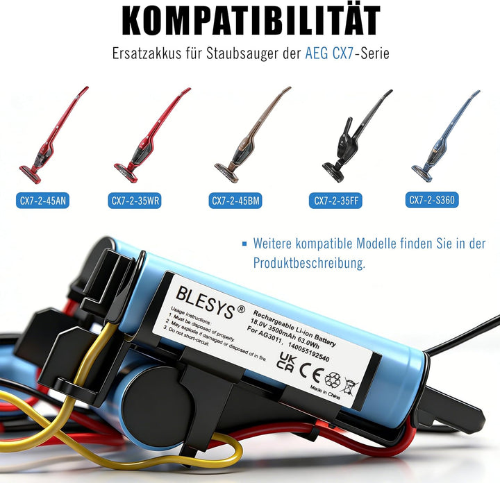 BLESYS 18V 3500mAh Akku für Electrolux AEG CX7 CX7-2-45AN CX7-2-35RM CX7-35WR CX7-2-45MÖ AG18 Plus A