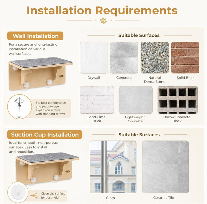 Fensterliege für Katzen, Kletterwand Katzen 2-in-1 für Wand &amp; Glas, Katzenliege mit Waschbar Abnehmb