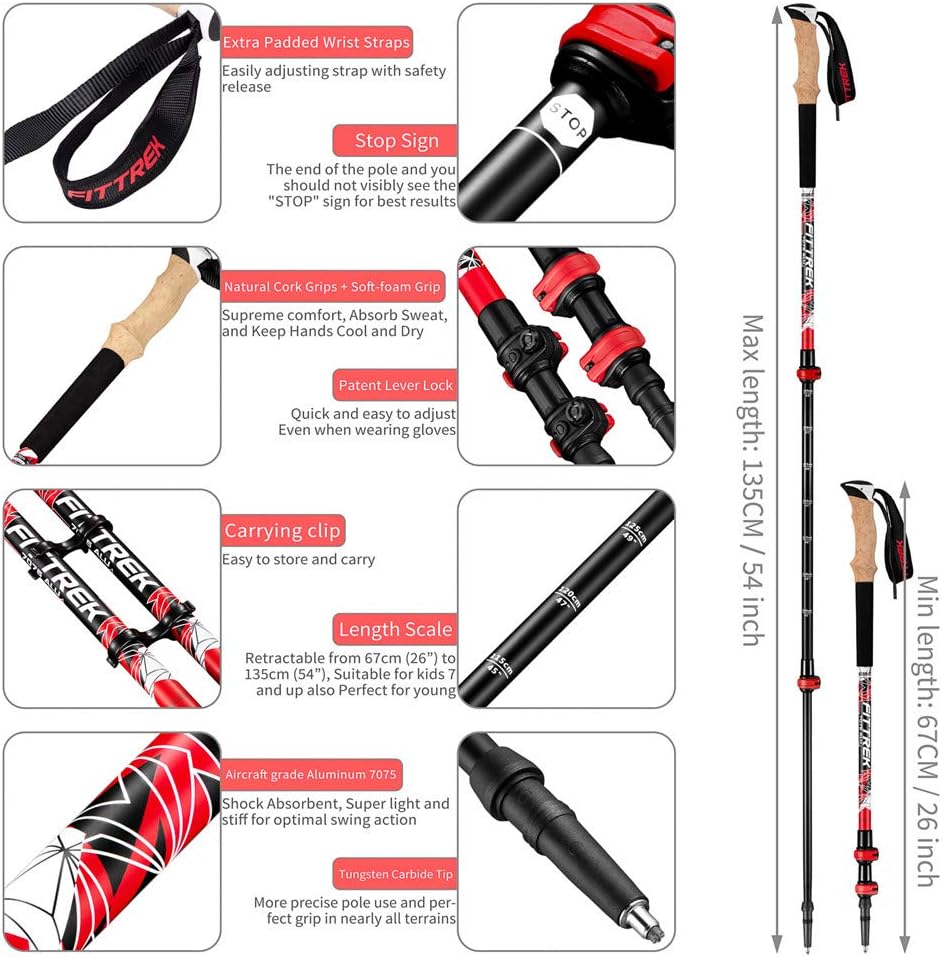FitTrek Wanderstöcke - Trekkingstöcke Kork - Walking Stöcke Teleskop - Nordic Walking Stock Verstell