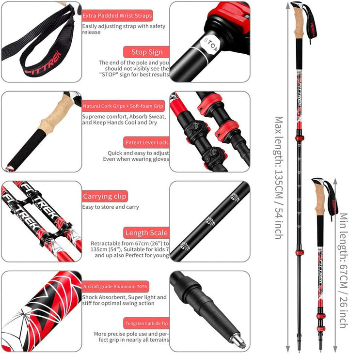 FitTrek Wanderstöcke - Trekkingstöcke Kork - Walking Stöcke Teleskop - Nordic Walking Stock Verstell