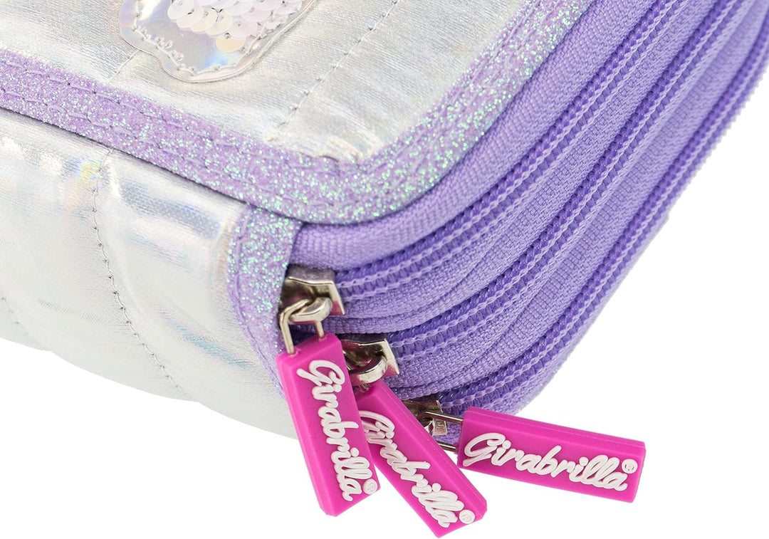 Girabrilla Nice Group Einhorn Federmäppchen mit 3 Fächern für Kinder, Daunenoptik, Violett Federmäpp