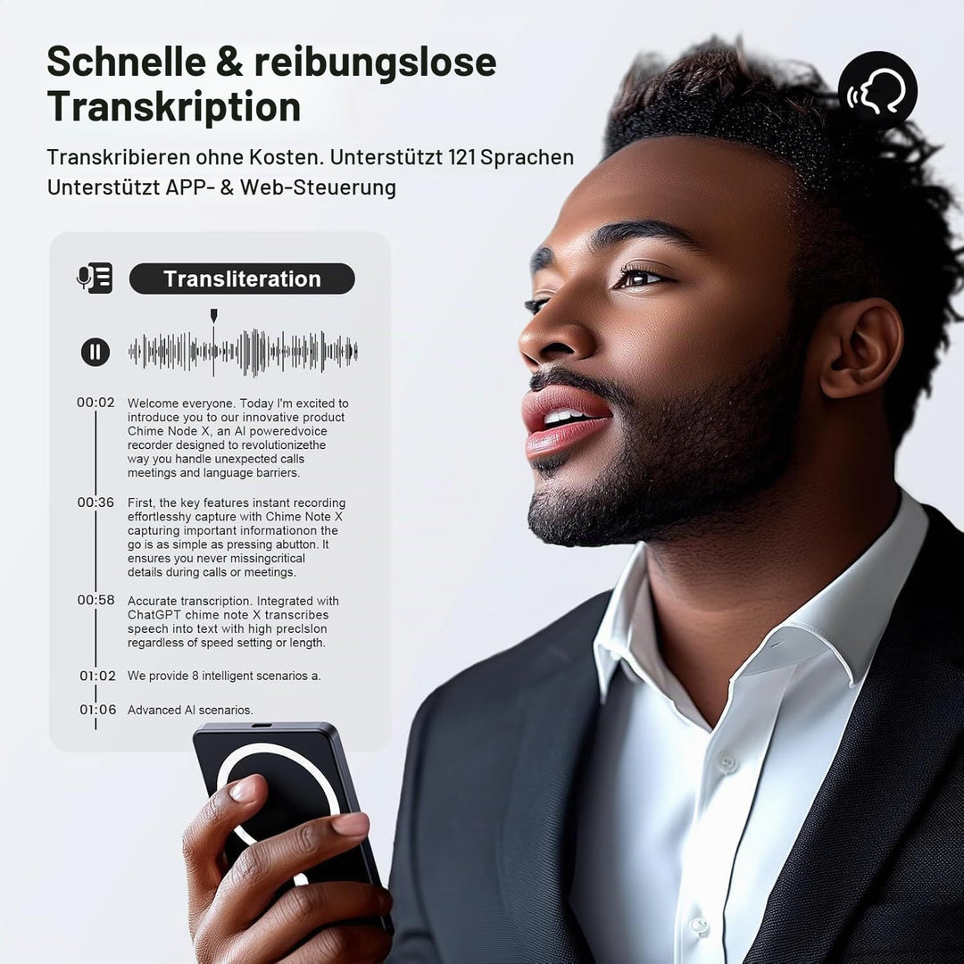 KI Digitales Diktiergerät - 64GB AI Voice Recorder, AI Zusammenfassung durch ChatGPT, Echtzeit Übers