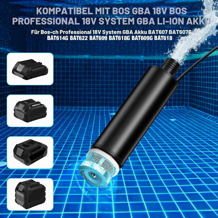 Tragbare Wasserpumpe Sumpfpumpe für Bosch Professional 18V System GBA Akku, 120W, 12V Regenfass Wass