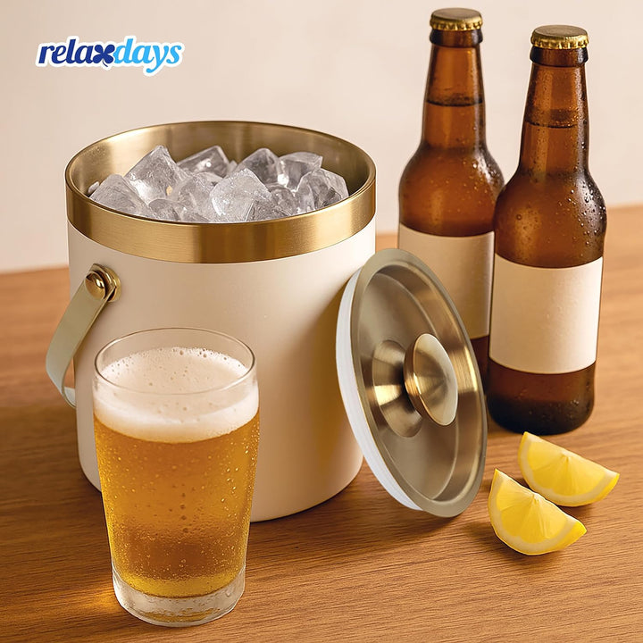 Relaxdays Eiswürfelbehälter, Edelstahl, doppelwandig, Eiseimer mit Deckel & Henkel, 1,5 Liter, Eiswü