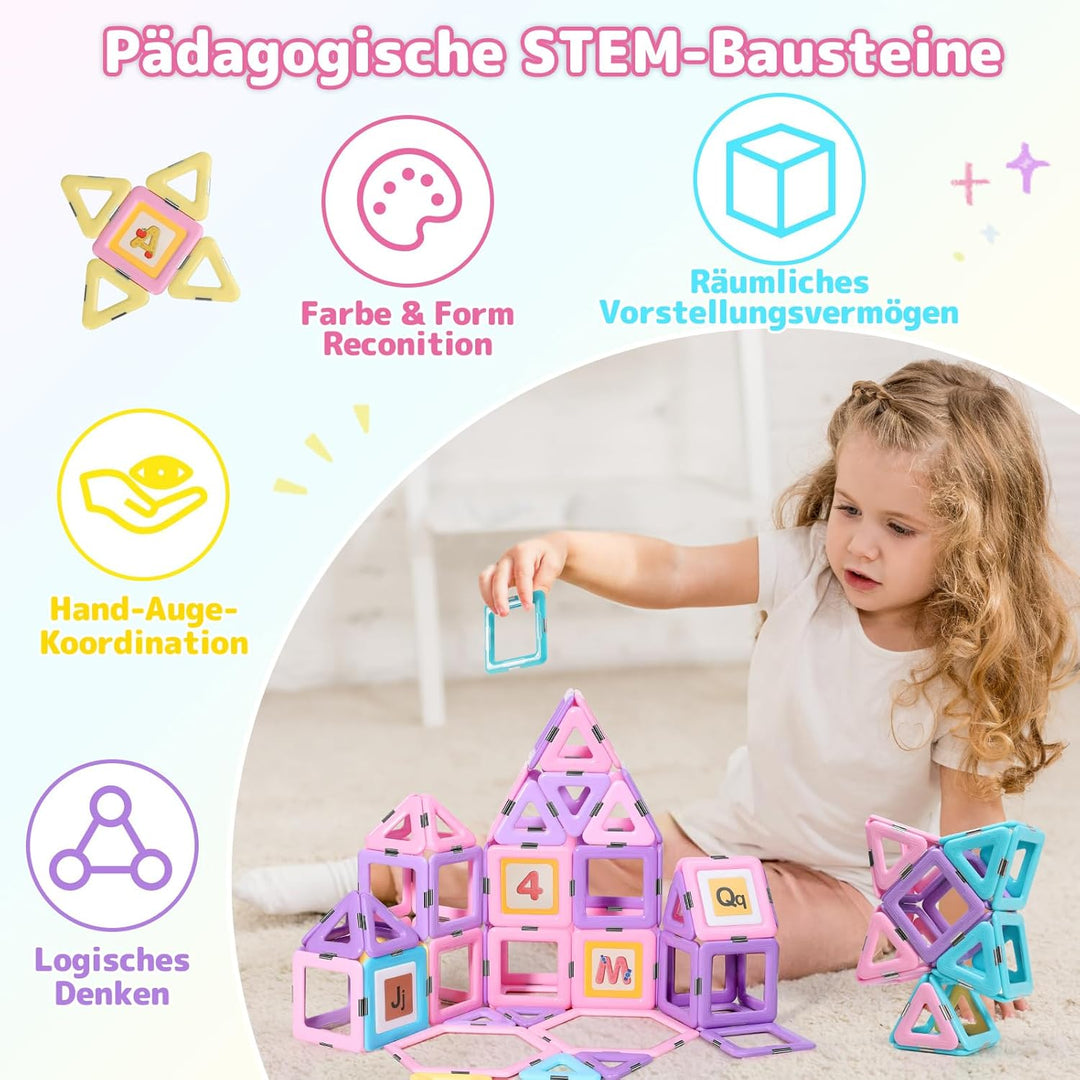 ECHOCUBE Magnetische Bausteine, 120 Teile Magnetische Kacheln mit Magnet Räde Set für Kinder ab 3 Ja