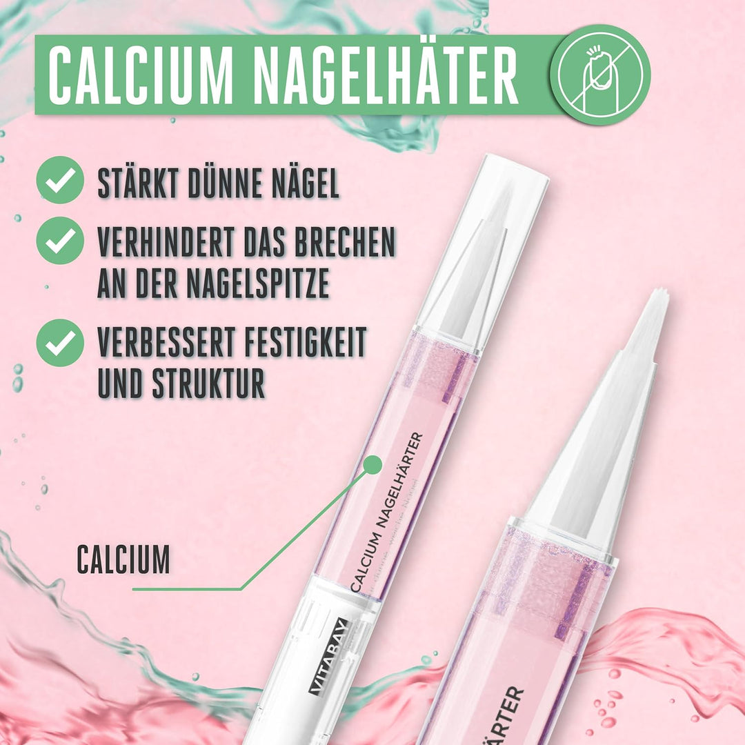 Vitabay Nagelhärter Duo Set 2x 2 ml Nagelpflegestift mit Calcium und Biotin - Nagelpflege brüchige N