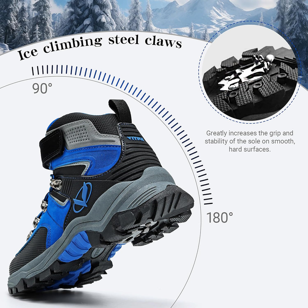 ASHION Jungen Winterschuhe Kinder Schneestiefel gefüttert und wasserdicht – rutschfeste Outdoor Wand