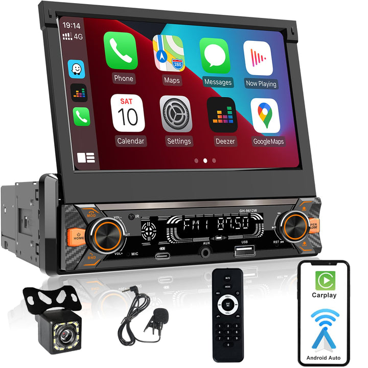 Alondy Autoradio 1DIN mit Ausklappbarer Bildschirm(7 Zoll automatisch), Kompatibel mit [Wireless] Ap