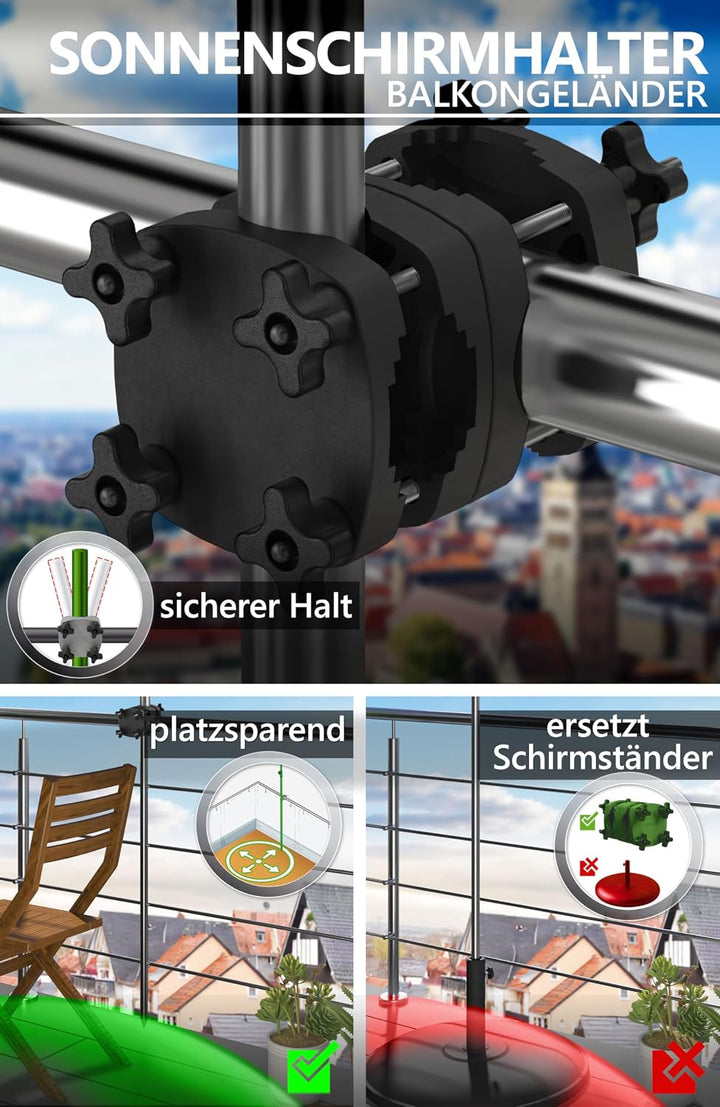 4smile Sonnenschirm Balkon SunnyJoy im 3er-Set - UPF 50+ Balkon Schirm 180 cm + Sonnenschirmhalter B