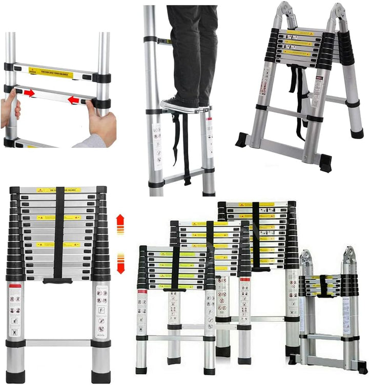 5 m Multifunktionsleiter, Teleskopleiter, Klappleiter aus Aluminium, multifunktional, ausziehbar, ma