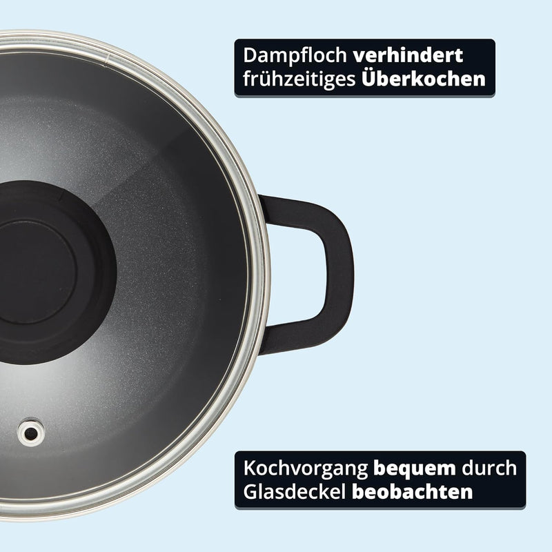 KHG Topf Kochtopf 16 cm Induktion Antihaftbeschichtung Sossentopf Fleischtopf 1,25 Liter | Schwarz A