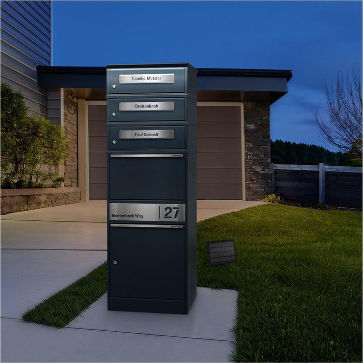 Metzler Paketbriefkasten mit solarbetriebener LED-Beleuchtung und grossem Paketfach, anthrazit mit G
