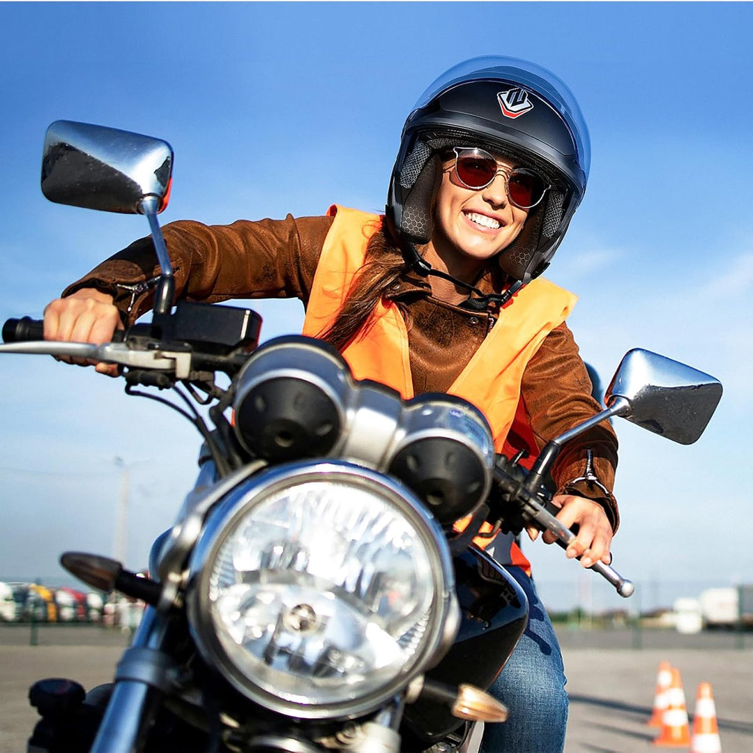 Rollerhelm für Motorradfahrer, Motorradhelm ECE 22.06, Jethelme mit Doppelvisier und Sonnenblende, H