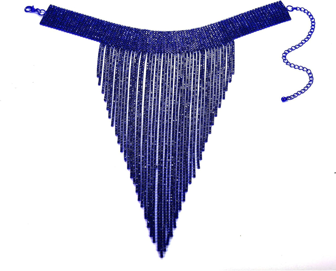 EVER FAITH Damen Kristall Lätzchen Anweisung Lange Quaste Choker Halskette Kostüm Schmuck Blau, Blau