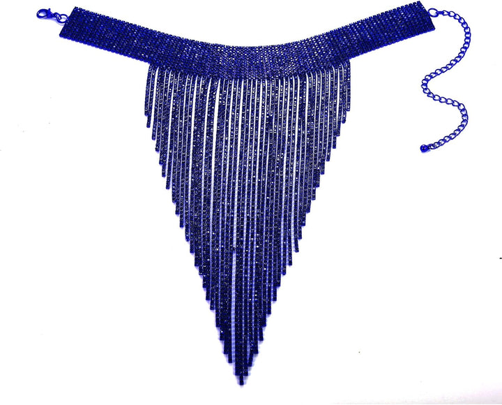 EVER FAITH Damen Kristall Lätzchen Anweisung Lange Quaste Choker Halskette Kostüm Schmuck Blau, Blau