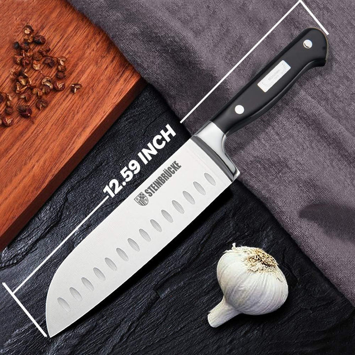 Motovecor STEINBRÜCKE Santoku Messer, 18cm Küchenmesser Geschmiedet aus deutschem Edelstahl 5Cr15Mov