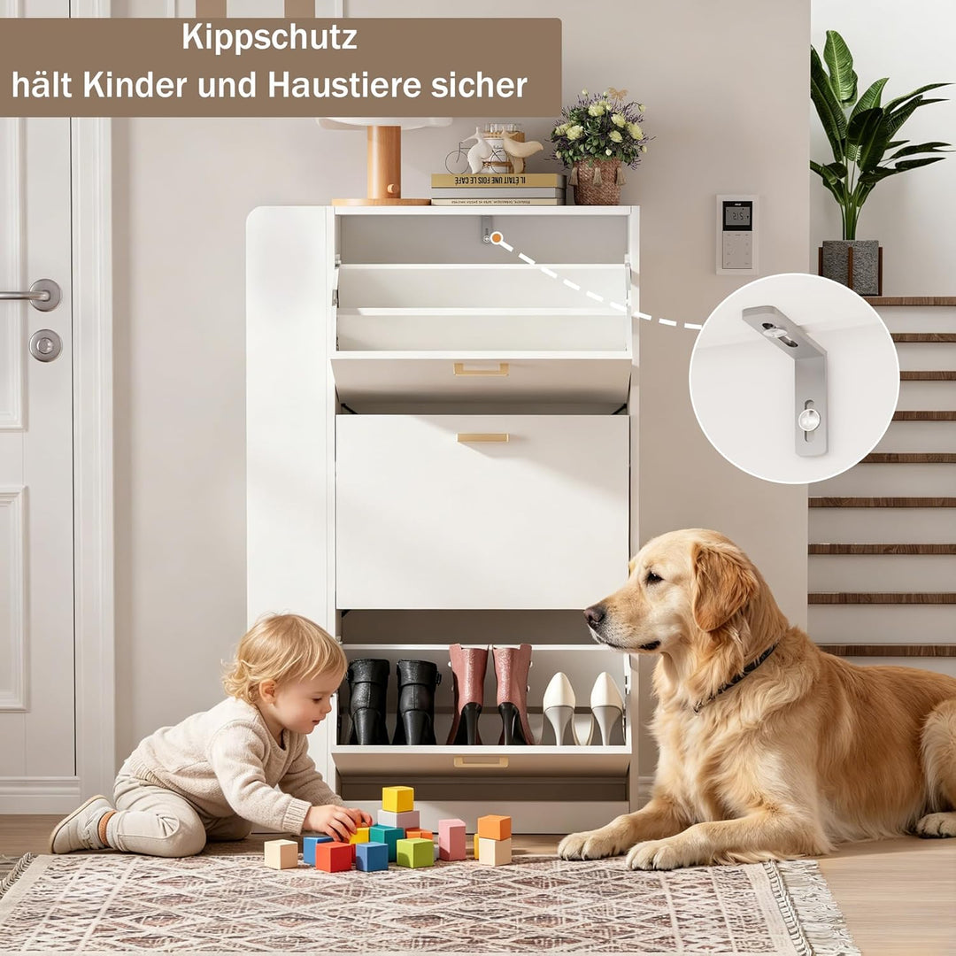 Schuhschrank mit 3 Klappen Schmal Schuhschrank mit 3 Flip-Schuhregal und 3 Ablagefächer platzsparend