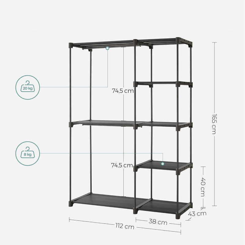 SONGMICS Kleiderschrank, Kleiderständer, Freistehende Garderobe, faltbar, Kleiderständer mit Kleider