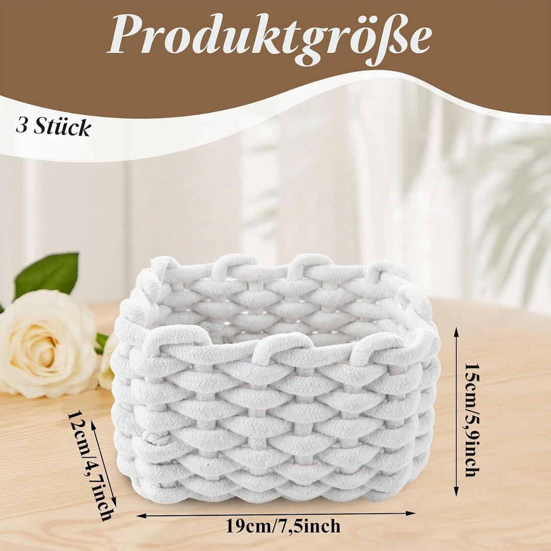 3 Stück Aufbewahrungskorb Geflochten, 19x15x12CM Aufbewahrungskorb Baumwolle Strickkorb Klein, Quadr