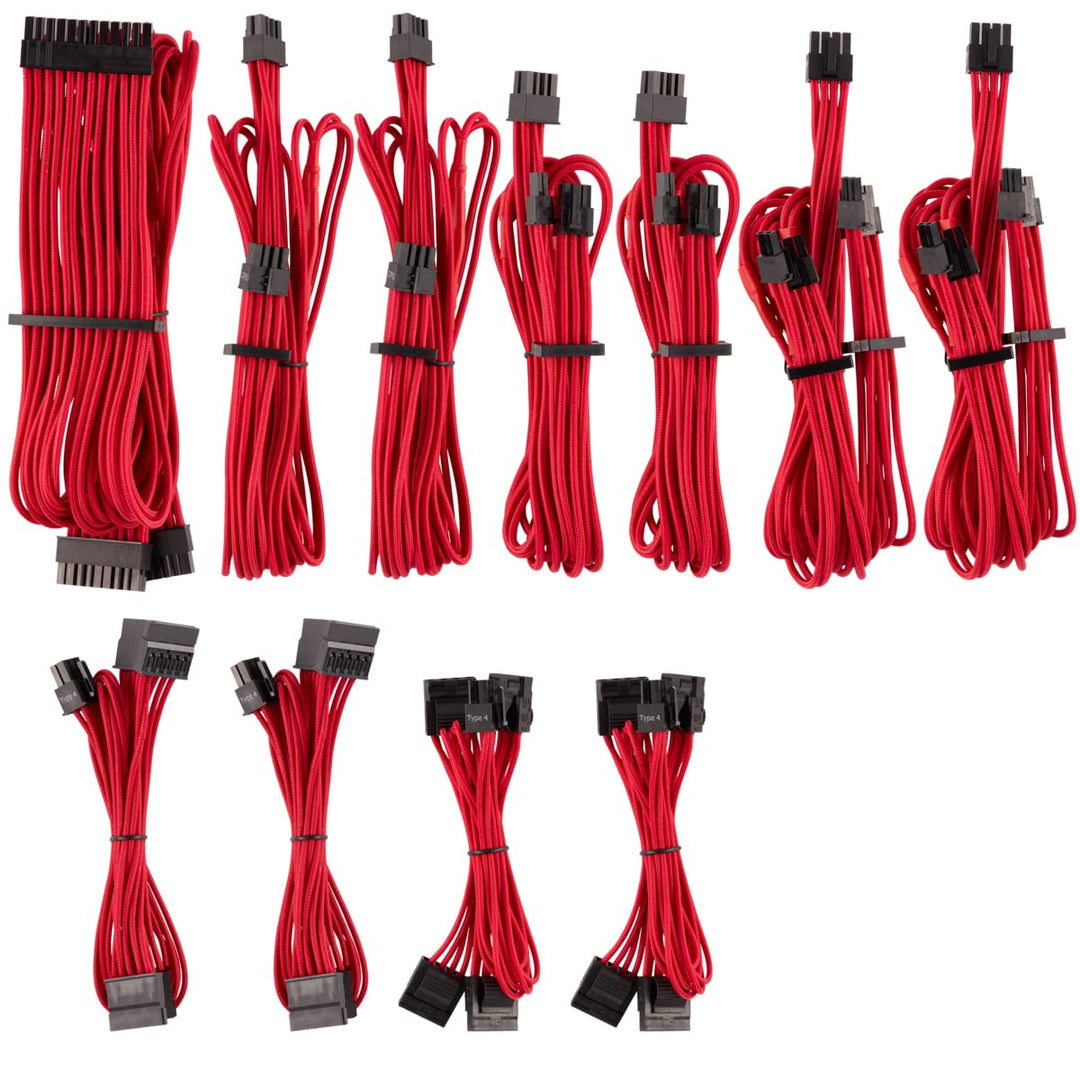 Corsair Premium Sleeved Netzteil Pro-Kabel-Set Typ4 (Generation 4-Serie) Rot Pro-Set Rot, Pro-Set Ro