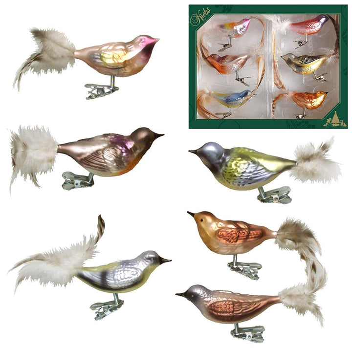 Dekohelden24 Set mit 3 Kernkugeln auf Clip, Farbe wählbar, 6er Set Wintervögel, 6er Set Wintervögel