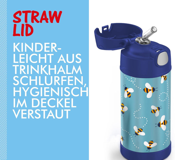 THERMOS kids FUNTAINER STRAW BOTTLE 0,35l, bees, Thermosflasche für Kinder aus Edelstahl, mit Strohh