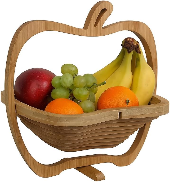 hausleben Obstkorb aus Bambus 3-in-1 Faltkorb – Obstschale, Gemüseschale & Topfuntersetzer – Klappba