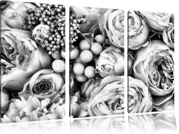 Pixxprint Rosa Rosen als Leinwandbild/Grösse: 3 Teilig (120x80) cm/Wandbild/Kunstdruck/fertig bespan