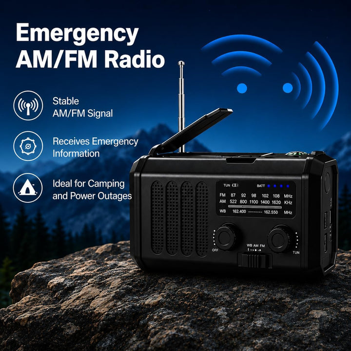 Tragbares Notfallradio 20000 mAh, SOS-Alarm, FM/AM-Radio mit Leselampe, Kompass, Kurbelgenerator und