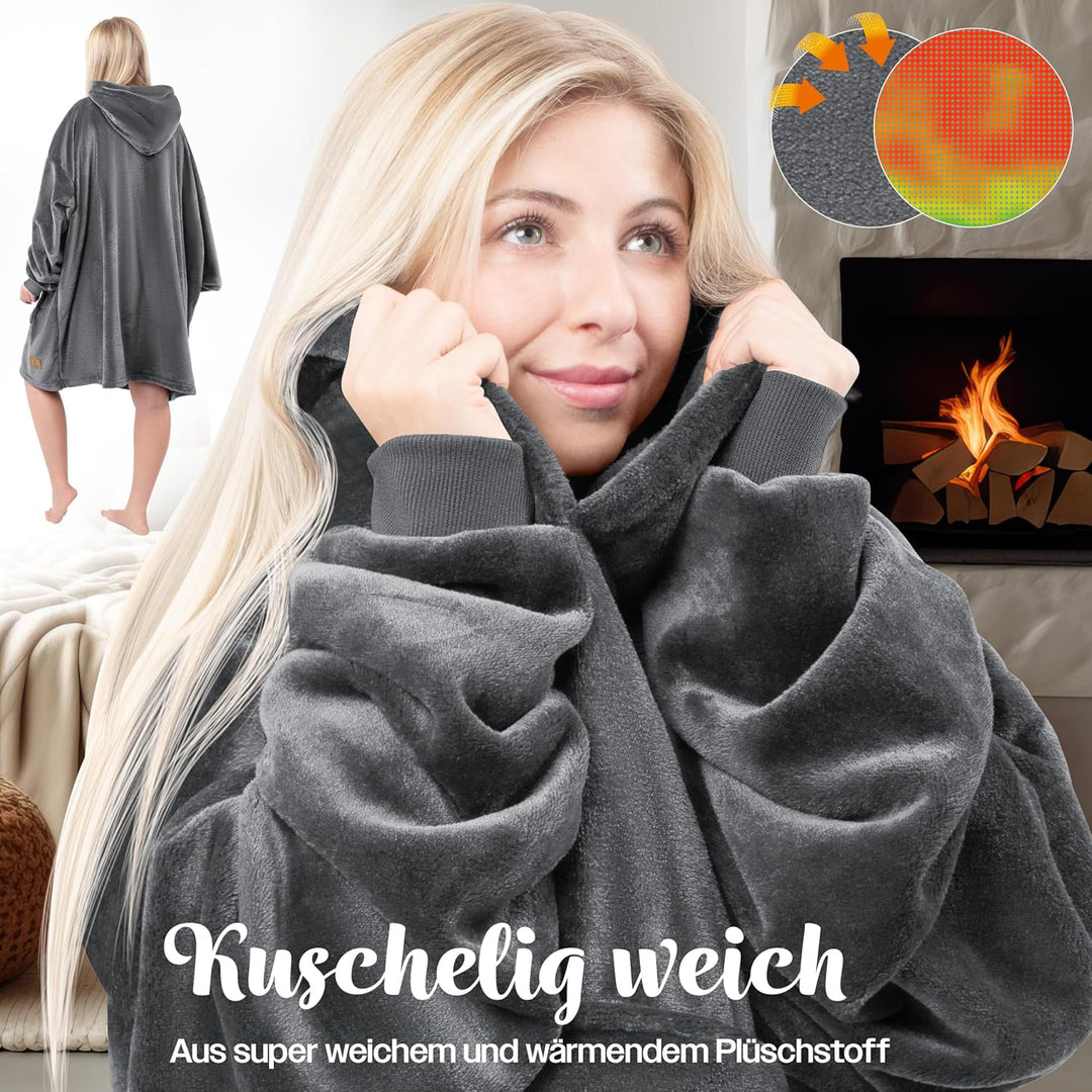 KESSER® Hoodie Decke Kuscheldecke mit Ärmeln Deckenpullover Vielseitig Tragbare Decke zum Anziehen f