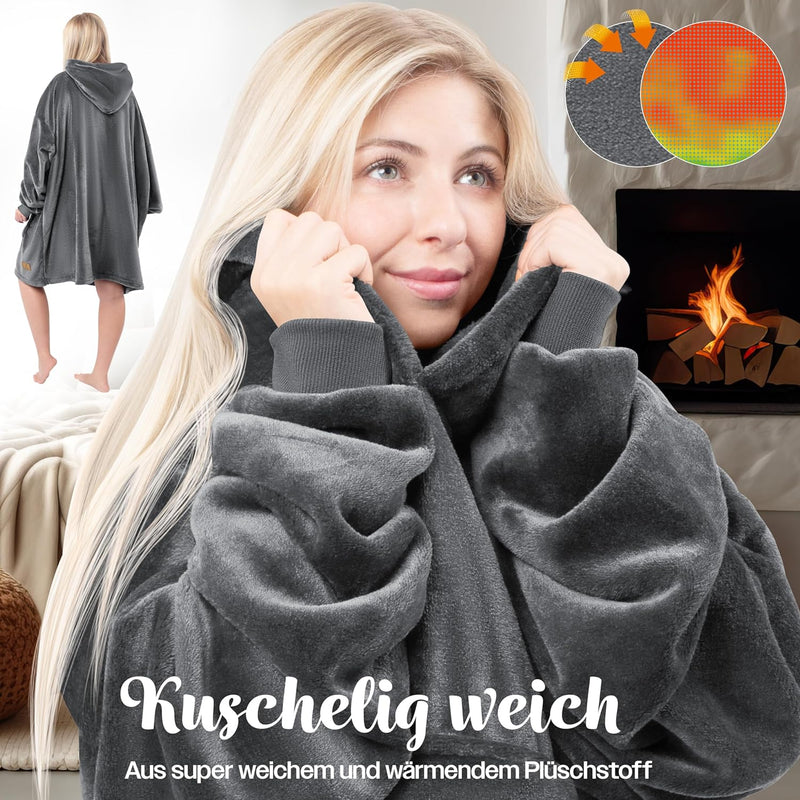 KESSER® Hoodie Decke Kuscheldecke mit Ärmeln Deckenpullover Vielseitig Tragbare Decke zum Anziehen f