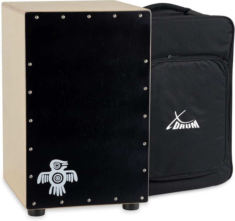 XDrum Cajon Peruana Black Wood (3 mm Schlagplatte, 9 mm Birkenkorpus, 48 cm hoch, inkl. Rucksack-Tas