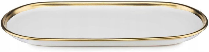 HowHomely Oval Dekotablett Lovia aus Keramik weiss 3cm x 32cm x 15,5cm