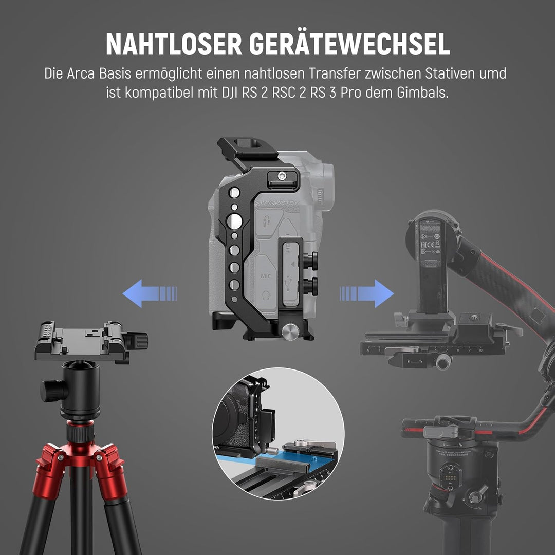 NEEWER EOS R8 Kamerakäfig mit HDMI Kabelklemme, NATO Schiene, Arca Schnellwechselbasis, Drehsichere