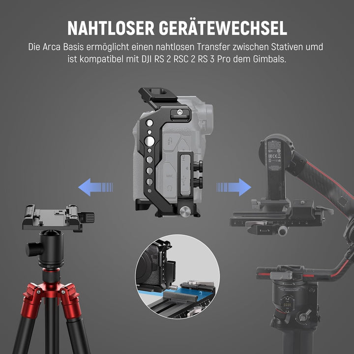 NEEWER EOS R8 Kamerakäfig mit HDMI Kabelklemme, NATO Schiene, Arca Schnellwechselbasis, Drehsichere