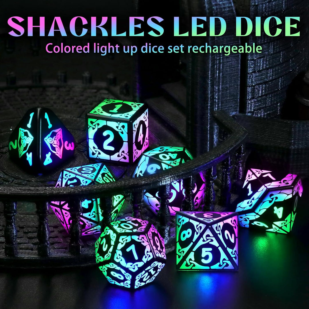 ZHOORQI DND Würfel Set, 7 Pcs LED Dice Wiederaufladbar mit Ladebox, Dungeons and Dragons Würfelset P