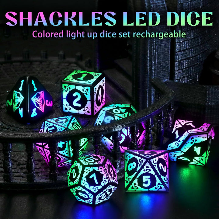 ZHOORQI DND Würfel Set, 7 Pcs LED Dice Wiederaufladbar mit Ladebox, Dungeons and Dragons Würfelset P