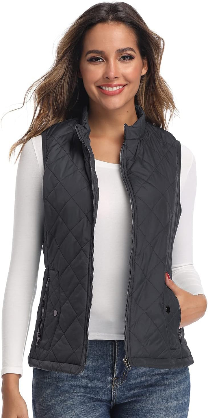 LONGKING Damen Wattiert Mode-Westen XS Dunkelgrau, XS Dunkelgrau